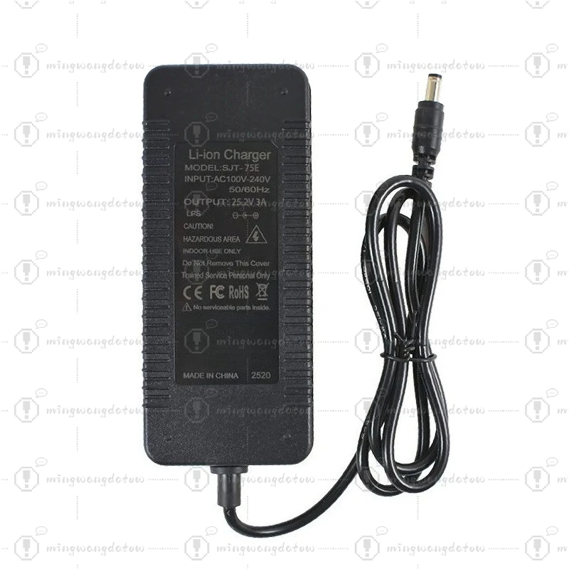 25.2V 3A Fast Charging Li-ion Charger Adapter for 6S 22.2V Lithium Battery with Multi-Level Protections 100-240V Input DC5.5*2.1