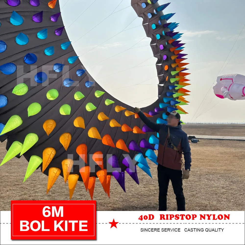 NEW ARRIVAL 6M BOL KITE SOFT INFLATABLE KITE HIGH QUALITY 40D RIPSTOP NYLON SPINNING RING KITES WITH SPIKES