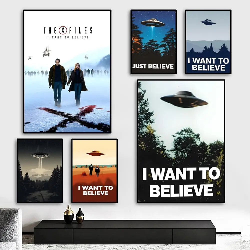 I WANT TO BELIEVE The X Files Art Painting Calligraphy HD Canvas Poster living room bedroom bar aesthetic decoration