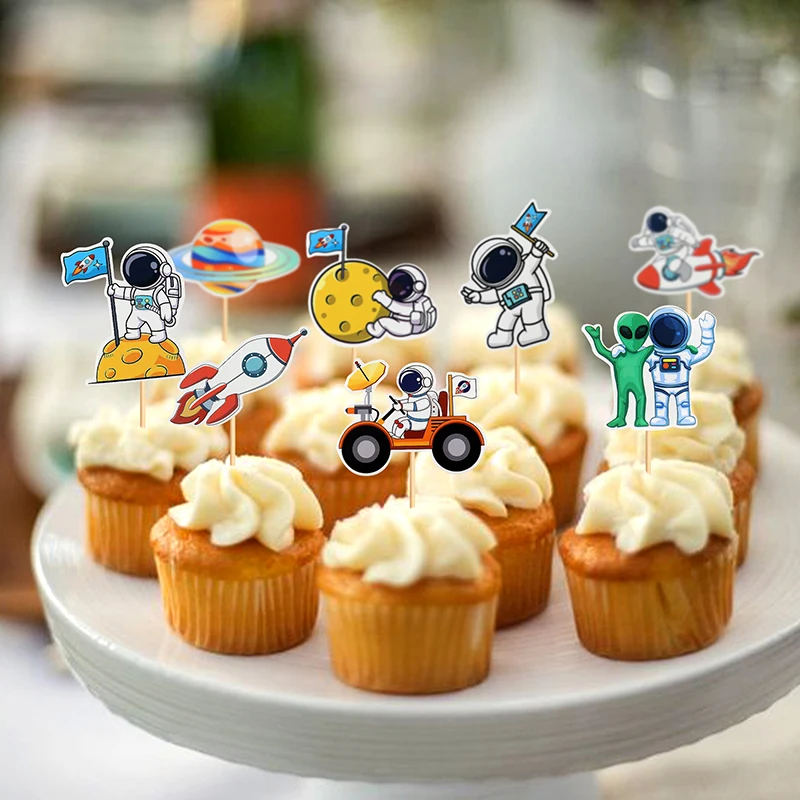 uniwersalna rakieta kosmiczna astronauta ciasto wystrój cupcake toppers planety obcy ciasto wykaszarki dzieci kosmiczny astronauta dekoracje na przyjęcie urodzinowe