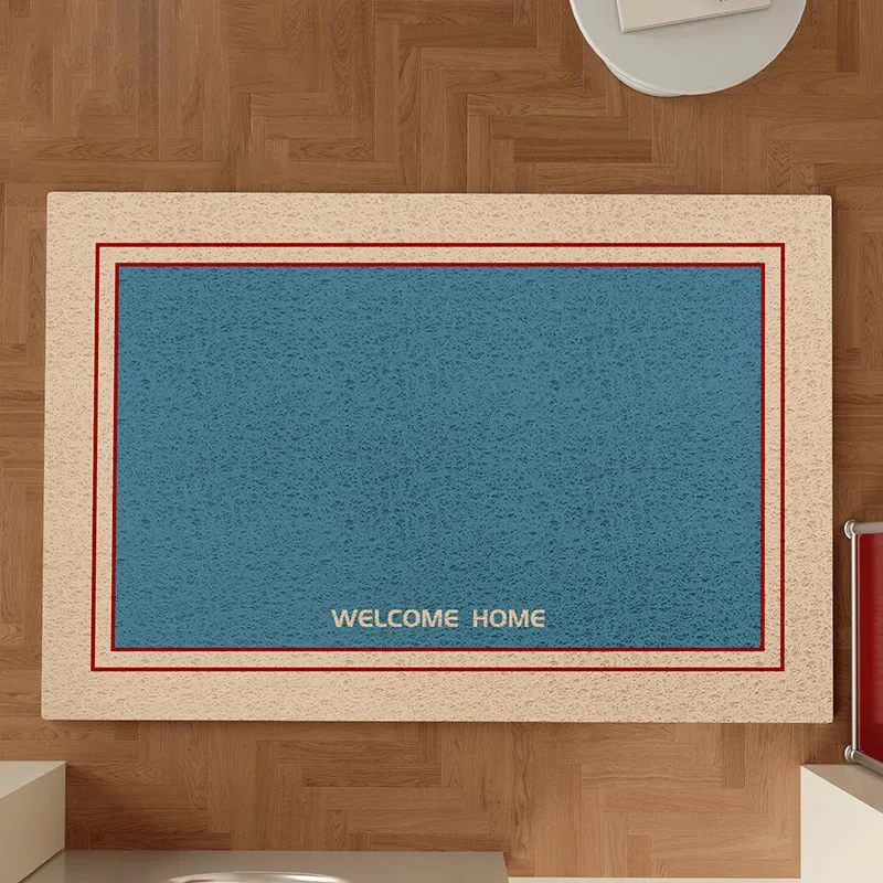 Non-slip Waterproof Wire Loop Mat Contrast Border Solid Color Vintage Style Kitchen Bathroom Floor Mat
