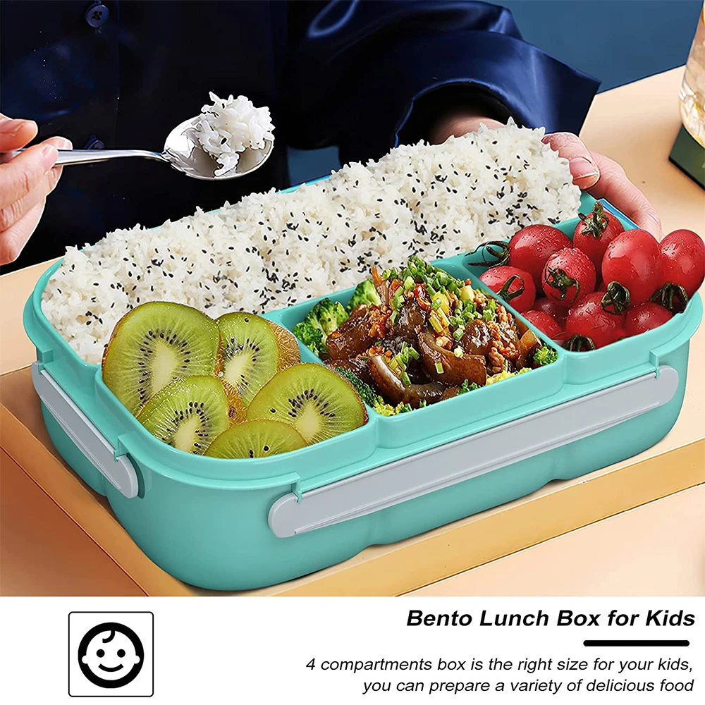 

Bento Box Lunch Box Adult LunchBox Containers For Toddler Kids Adults 1000ml 4 Compartments Fork Leak-Proof Microwave Dishwasher