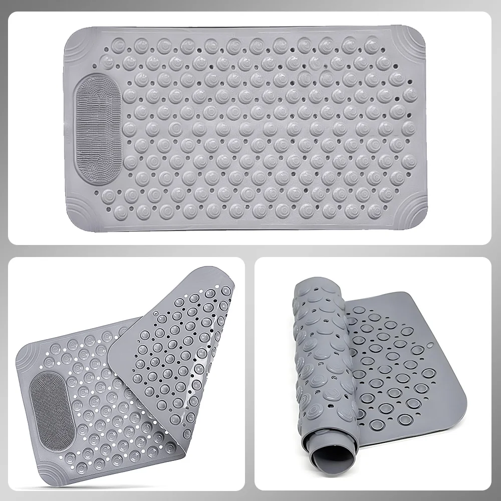 1 Stück PVC Rutschfeste Duschmatte mit Saugnäpfen & Abflusslöchern, Massage-Duschvorleger Badezimmermatte Badewannenmatte Badteppich, 27x 14 Zoll ﻿