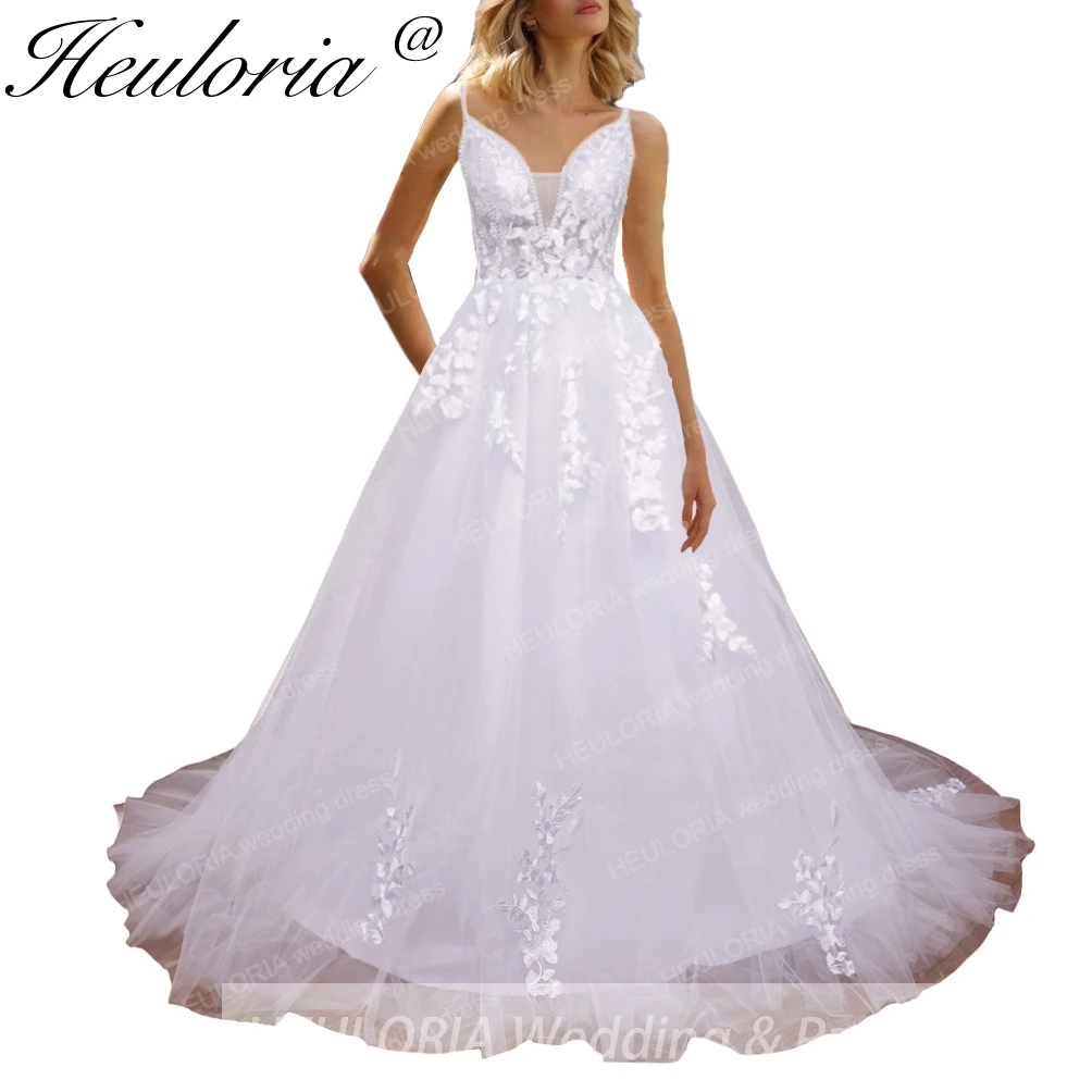 

HEULORIA Boho A line wedding dress sweetheart lace beading strape bride dress Plus size