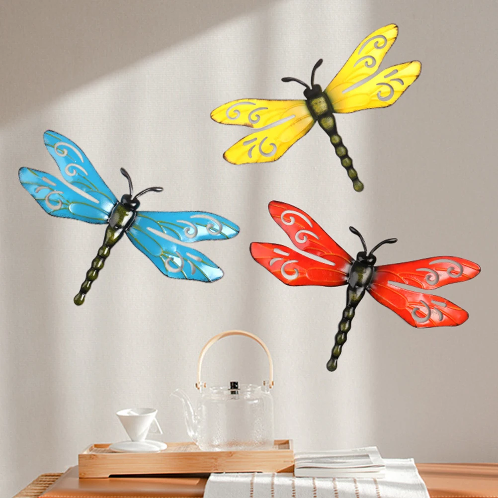 

3pcs Iron Dragonfly Wall Decor Outdoor Metal Garden Fence Art Home Wall Hanging Sculptures Decoration Crafts Adornments