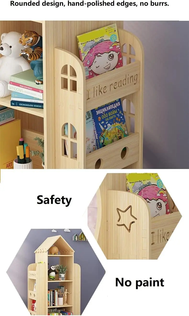 Estantería giratoria de pie para niños, estante de almacenamiento para libros, soporte organizador de madera, 360