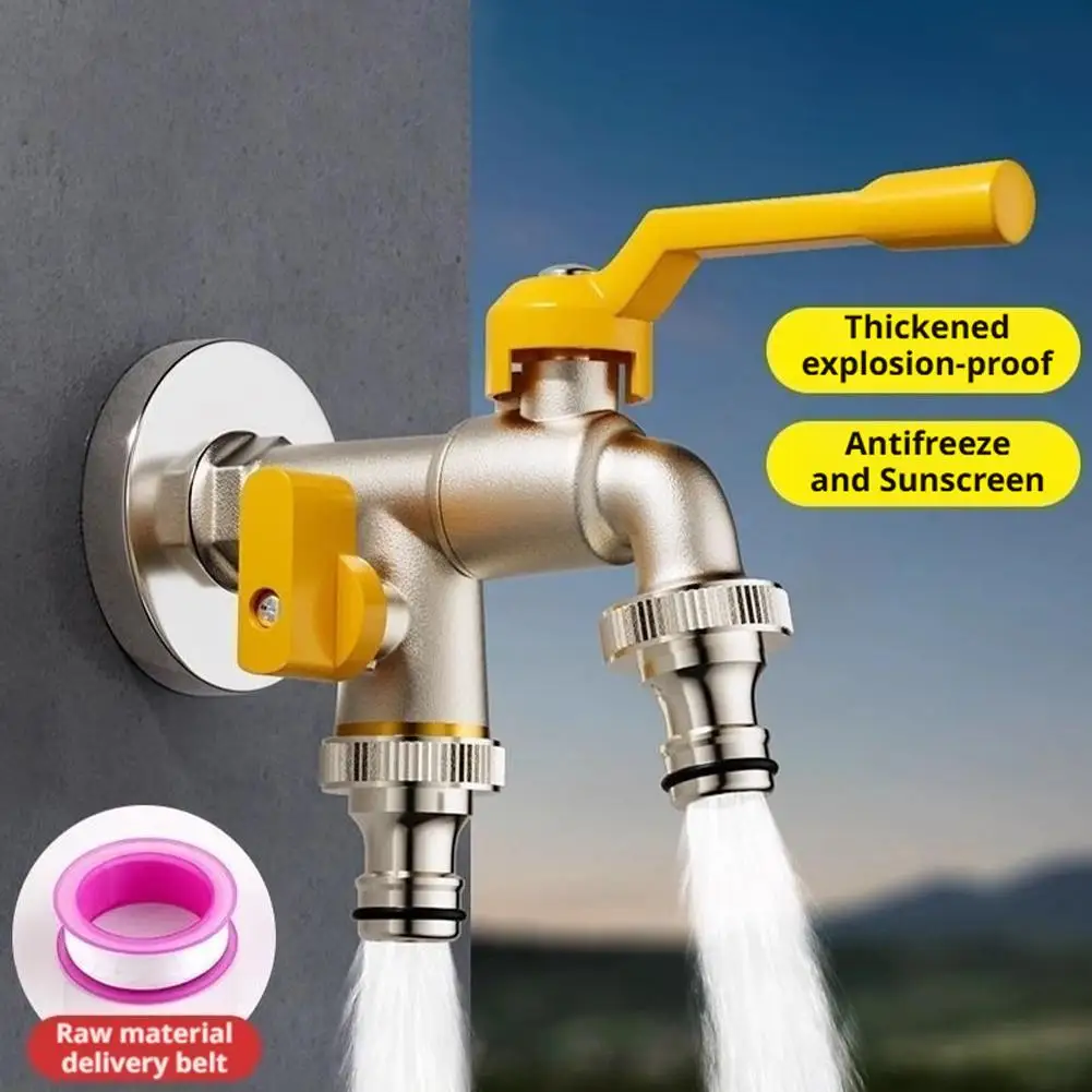 Outdoor Double Water Tap Faucet Exterior Garden Hose Faucet Adapter Frost-Proof and Sun-Proof Meeting Various Outdoor Water Need