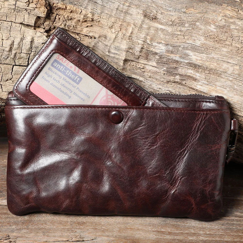 S.WORKER Klassische Geldbörse aus Vollnarbenleder für Herren, Echtleder-Clutch mit großer Kapazität und Kartenhalter. – Detail 9