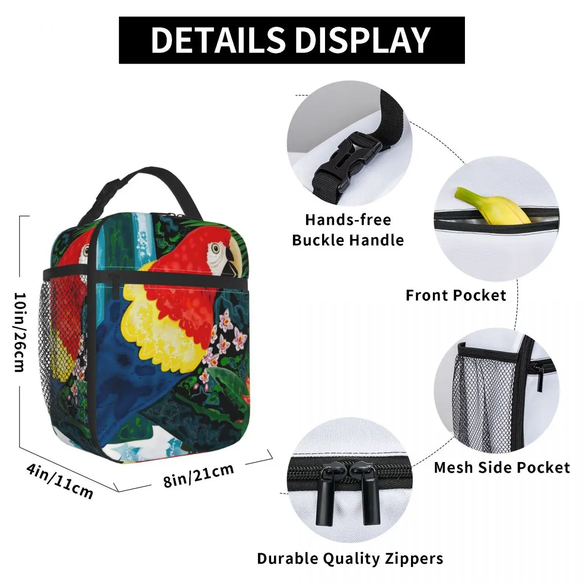 Tropical A Forest Parrot Design Insulated Lunch Bag for Kids School Cooler Thermal Food Box Tote Portable Lunch Boxes Container