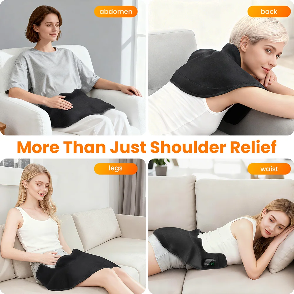 Electric Cordless Heating Pad Shawl Shoulder Neck Warmer 5 Heat Levels 6 Timer Settings Fahrenheit Celsius Switch