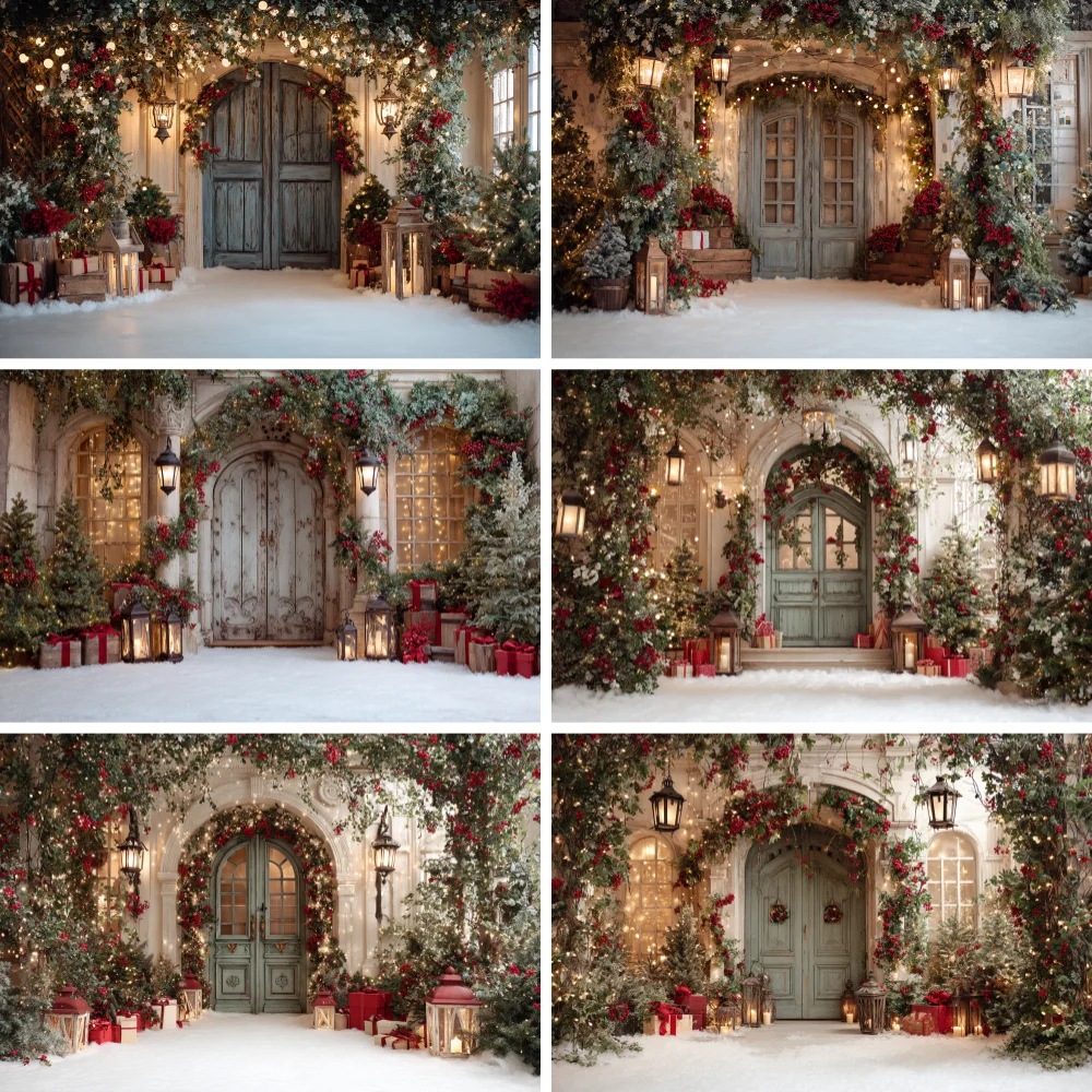 

Photography Background Christmas Vintage Window Arch Wall Xmas Tree Kids Family Portrait Decor Backdrop Photo Studio