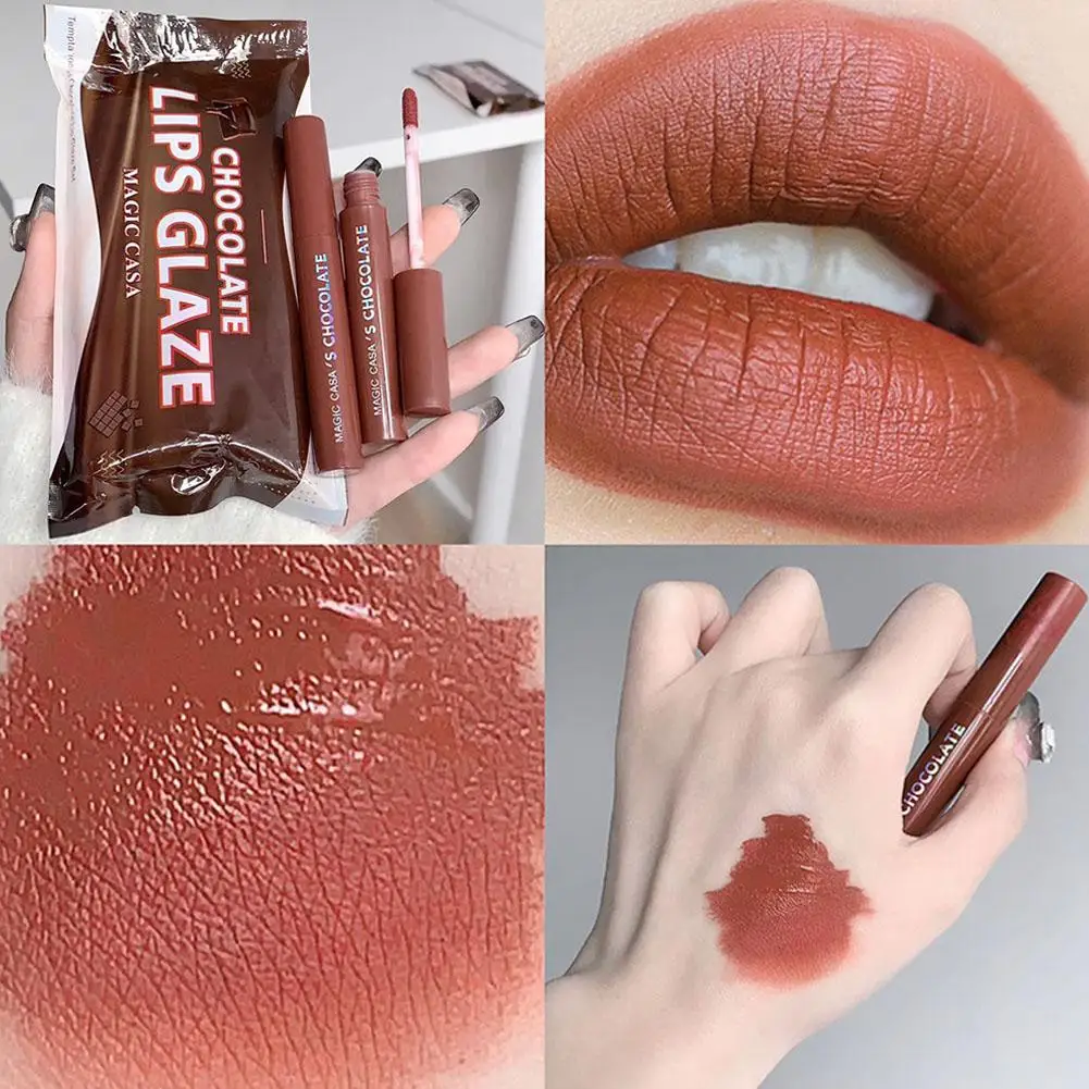 Chocolate Lip Glaze Set Velvet Matte Lipstick Long-lasting Rich Cream Lipstick Milk Coffee Lip Color Makeup Liquid Lip