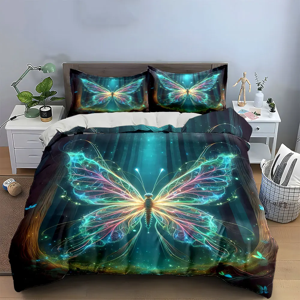

"Glowing Butterfly Art Decor Set" Bedding Set with 1 Duvet Cover 2 Pillowcases Single Double King Queen, Gift