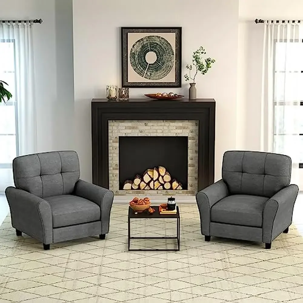 Mid-Century Modern Accent Chair Set 2-Pack Linen Living Room Tufted Backed Sofa Soft Sponge Upholstered 400 lbs Load Cap. 30