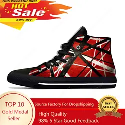 Hot EVH 5150 Stripes Guitar Metal Rock Music Band Breathable Lightweight High Top Casual Cloth Shoes 3D Print Men Women Sneakers