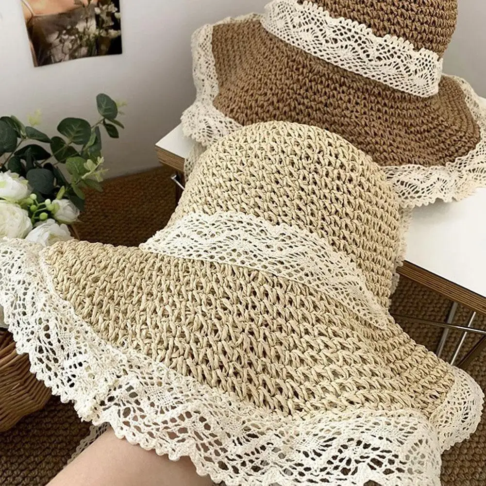 Women Summer Beach Sun Hat Women Wide Brim Summer Hat Portable Foldable Design Elegant Straw Hats for Pool Park Vacation Camping