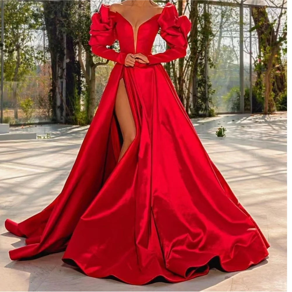 Muloong Off-the-shoulder Neckline V-neck Sweep Train Women Luxury Party Dress 2023