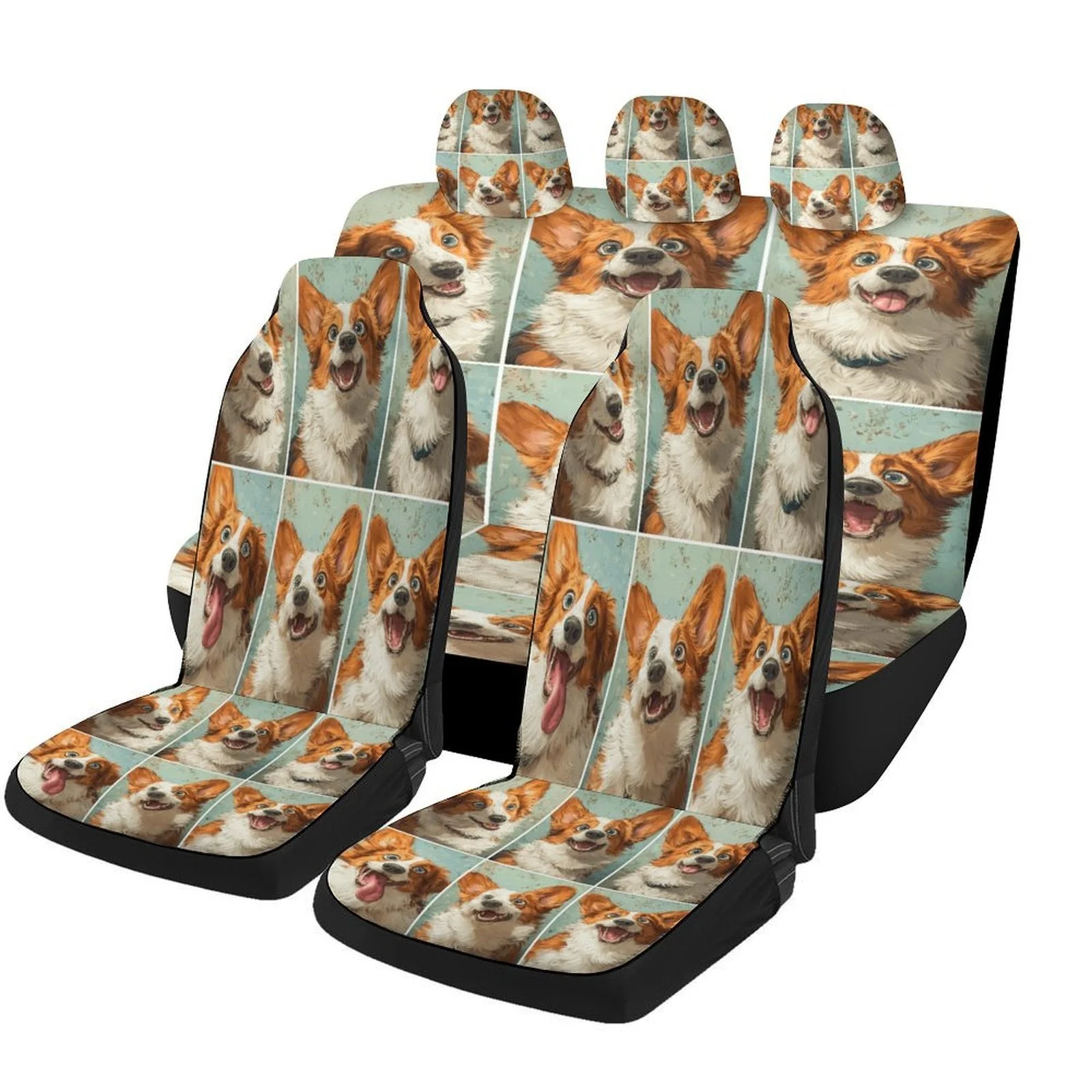 

Happy Dog Expressions Designed Car Seat Cover Set For Most Cars, Trendy Novelty High-quality Car Seat Protector Covers Full Set,