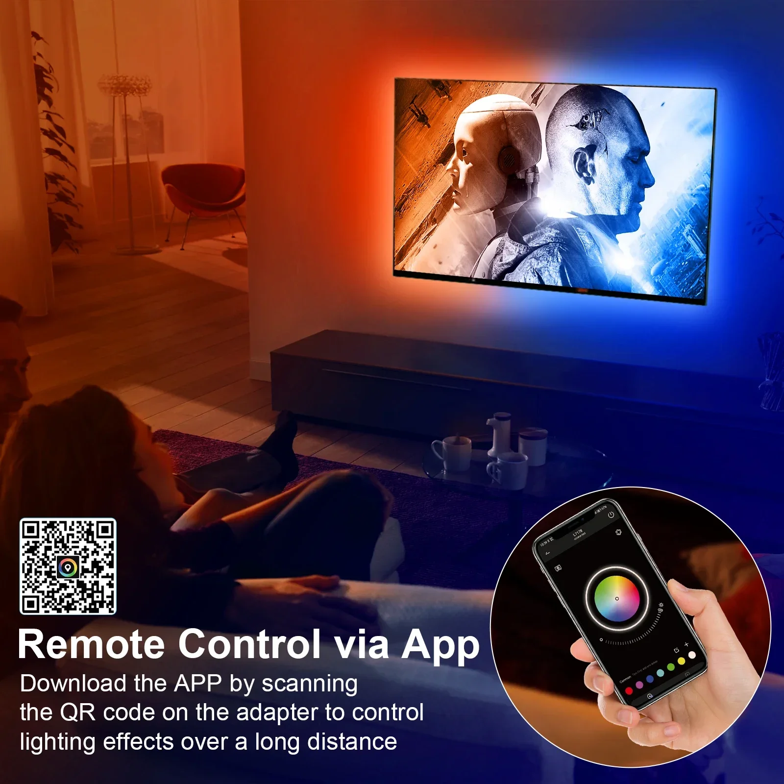 TV LED Backlight Without Strip Lights with HDMI Sync Box, Game Bedroom Home Decor with Music Sync for 55~65 Inch TVs PC