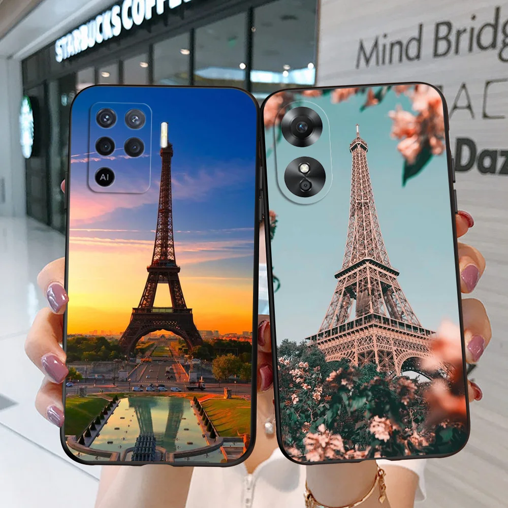 Custodia in Tpu nero per OPPO A1K A5 A5S A5XS A3S AX5 A11 A11X A12E A12 A7 A9 A9X 2018 2020 torre Eiffel