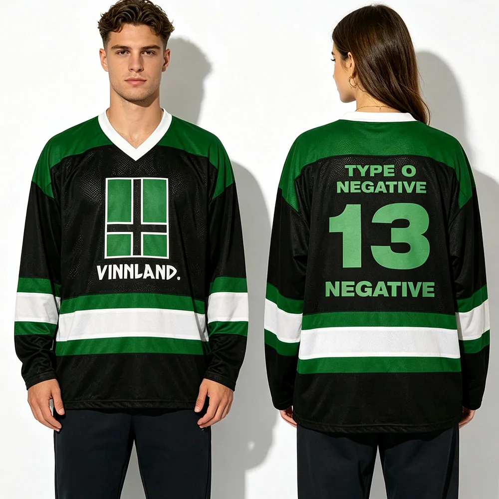 Type O Negative 13 VINNLAND Print Mesh Hockey Jersey für Männer und Frauen, Langarm-Sportuniform, Metal Band Streetwear Tops, bedrucktes Shirt – Detail 2