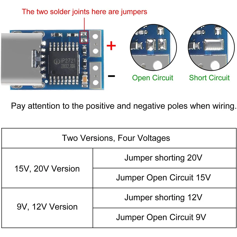 PDC004-PD PD Decoy Module, USB-C PD 9V 12V 15V 20V DC Fixed Voltage Power Trigger Module 5A Type-C Female Input for Notebook