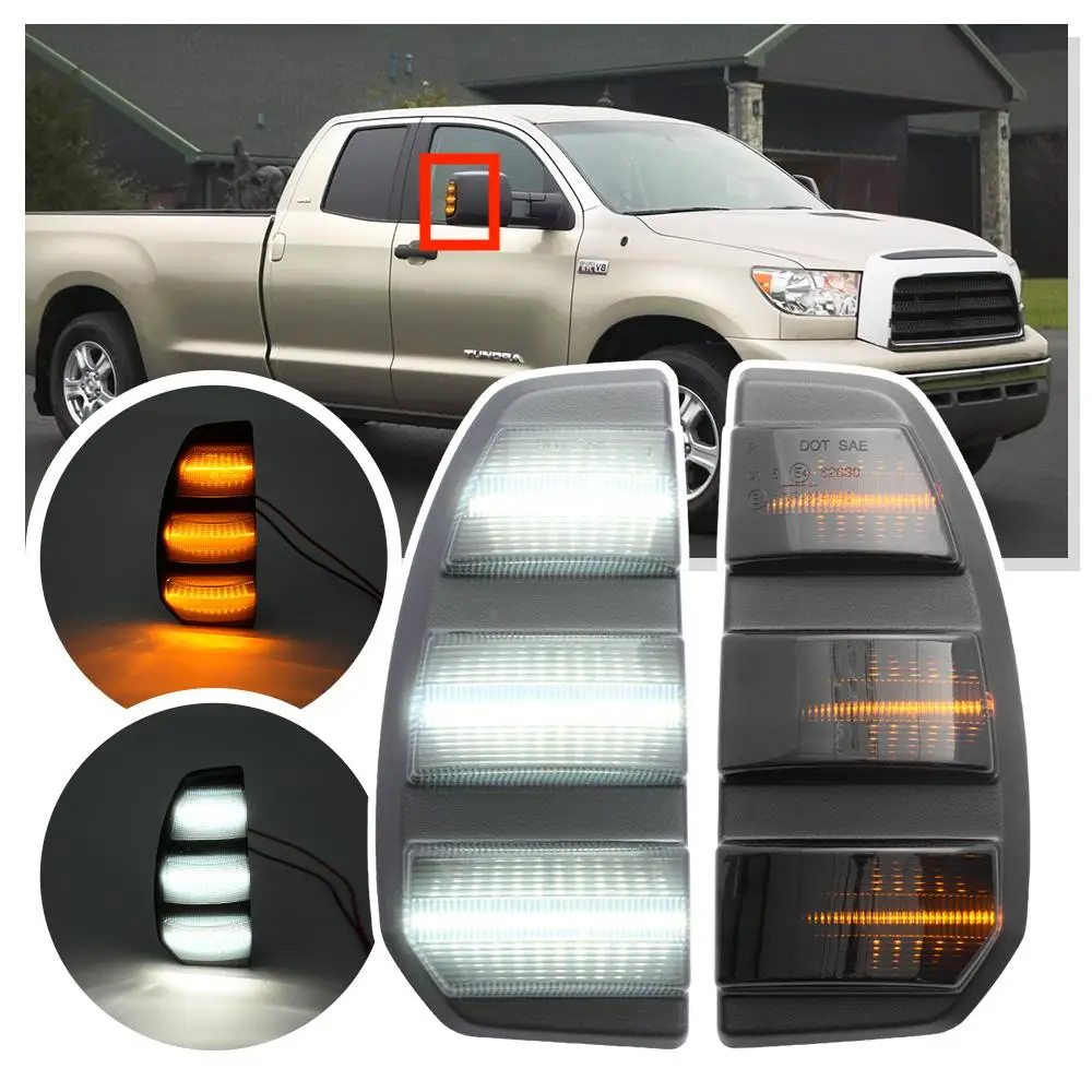 2PCS swichback LED Towing Mirror Light for 2007-2021 Toyota Tundra Dynamic amber Turn Signal Lights white running light