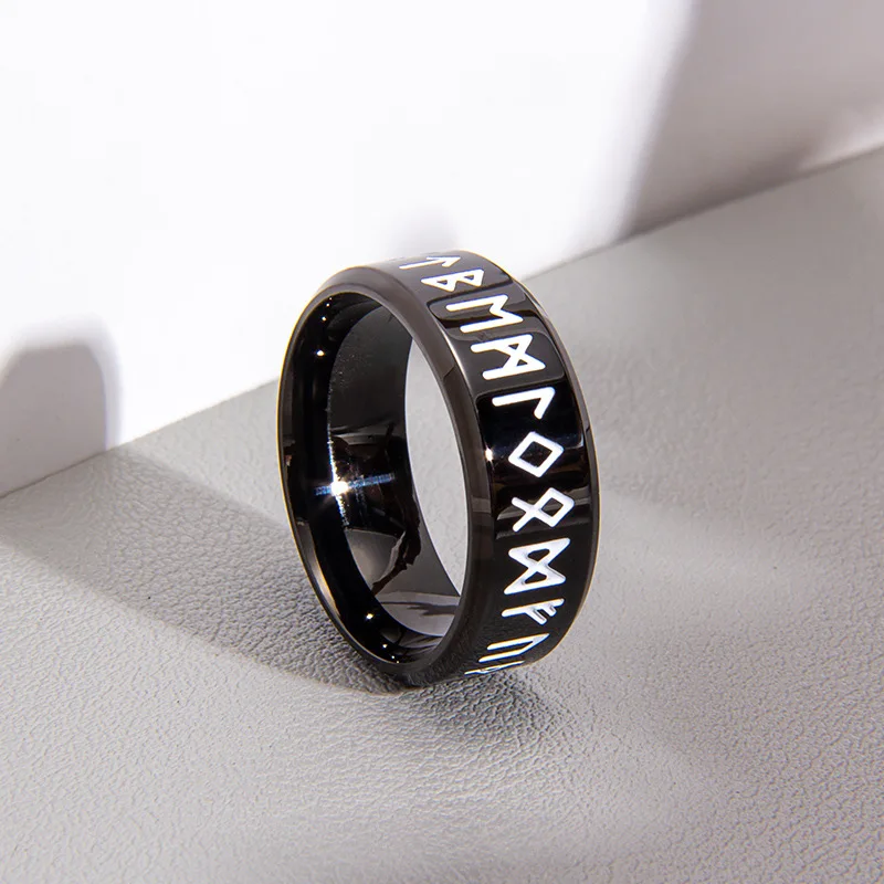 official-website Stainless Steel Norse Viking Rings Runes Words Odin Norse Viking Amulet RETRO Man Rings Jewelry