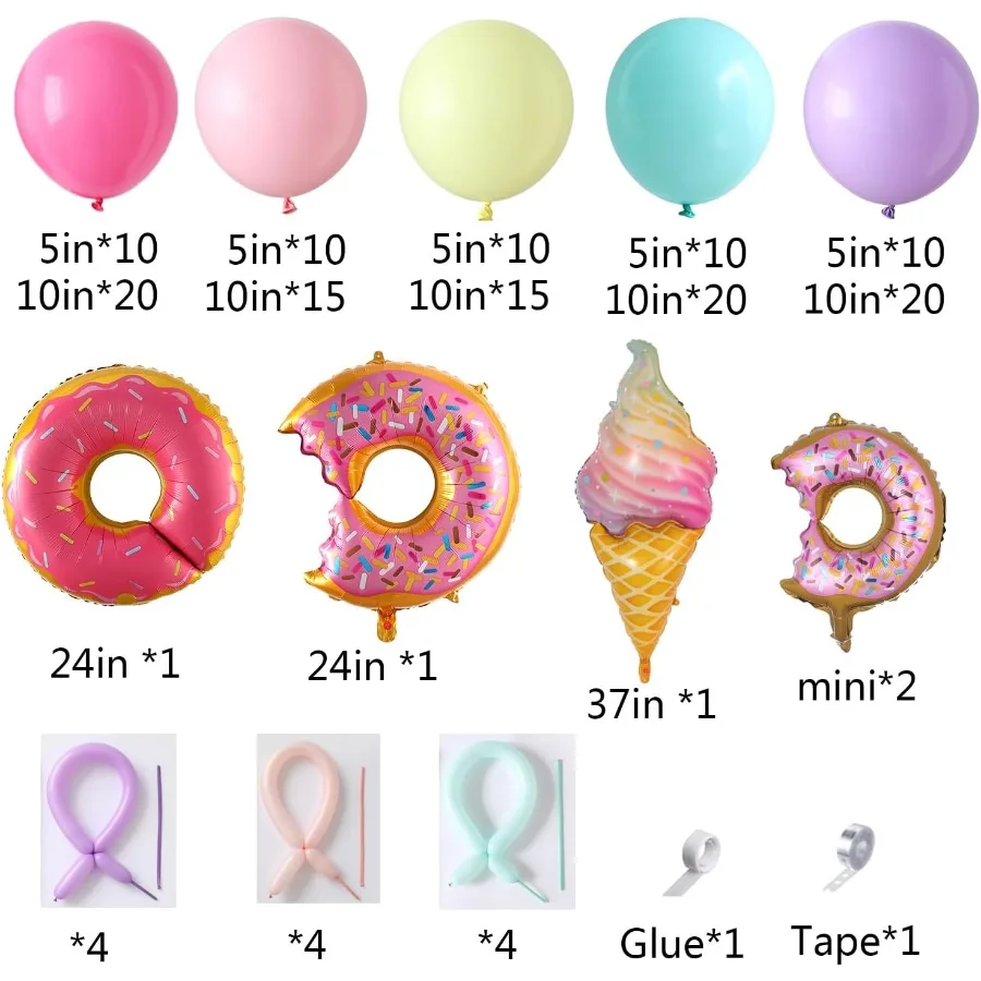 파스텔 도넛 풍선 아치 가랜드 키트 159개 마카롱 색상 무지개 풍선 아이스크림 호일 풍선 소녀들을 위한 도넛 성장 기념 파티