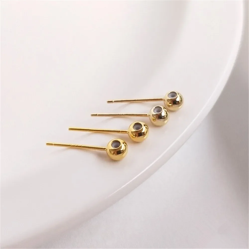 14K light gold 18K true gold rubber bead ear needle silicone adjustable ear nail DIY manual ear accessories material accessories