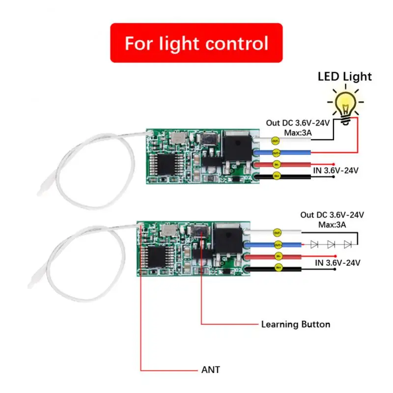 Universal Remote Control Switch 433mhz RF Relay Receiver DC 3.6V 6V 12V 24V 1CH Radio Module and Transmitter for LED Lamp DIY