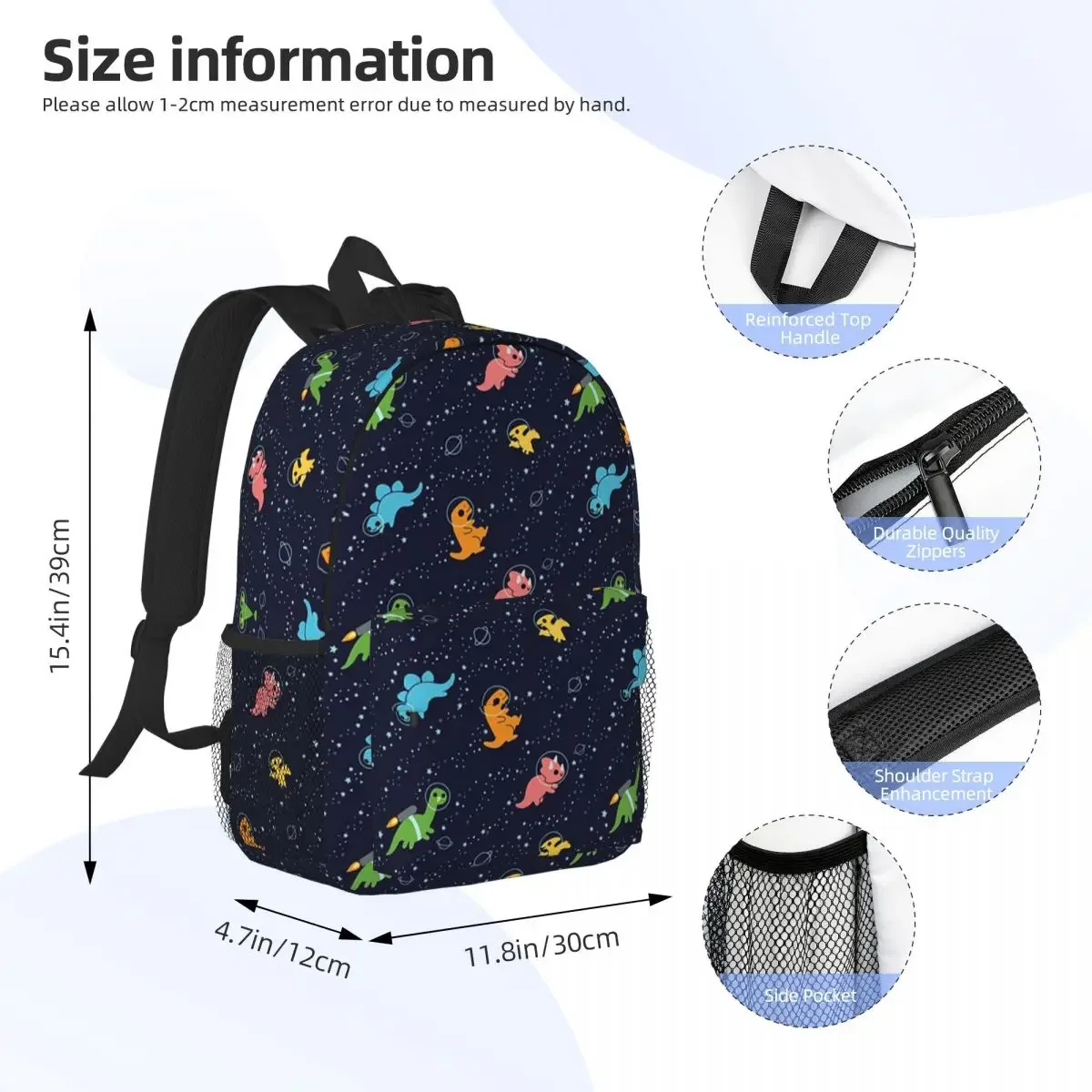 Dinosaurs In Space Pattern Backpacks Boys Girls Bookbag Fashion Children School Bags Travel Rucksack Shoulder Bag Large Capacity