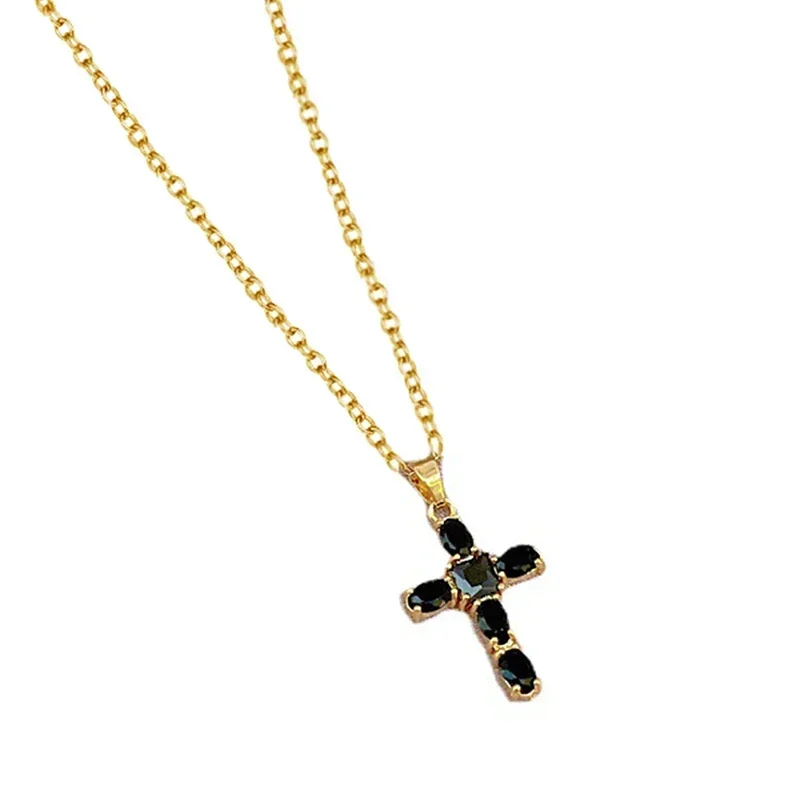 Luxury Cross Necklace for Women White/Black/Pink Cubic Zirconia Pendant Trendy Female Wedding Accessories Fashion Jewelry