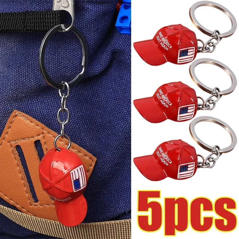 Red Hat Trump Keychains Women Men Baseball Hat Hip Hop Key Rings Make America Great Again Alloy Keychains Fashion Jewelry Gifts