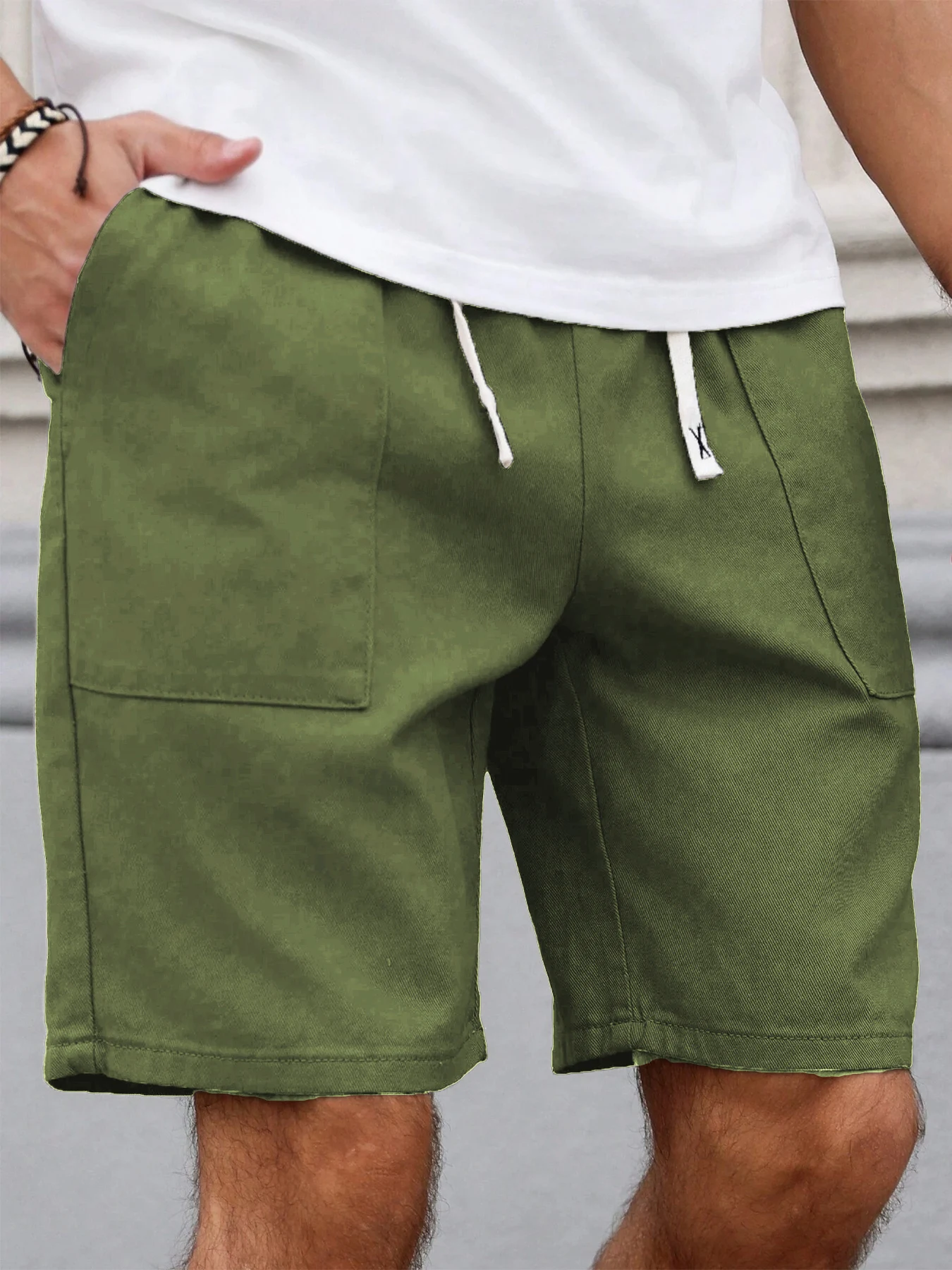 

Мужские летние повседневные брюки в стиле ретро с эластичной резинкой на талии, однотонные модные шорты для фитнеса и работы на шнурке