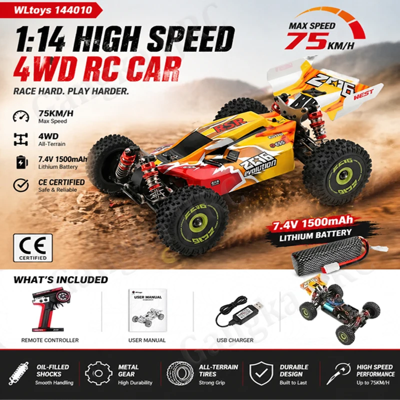

WLtoys 144010 V8 brushless motor 1:14 75 km/h high-speed 1/14 metal 4WD drive off-road 2.4G remote control racing car