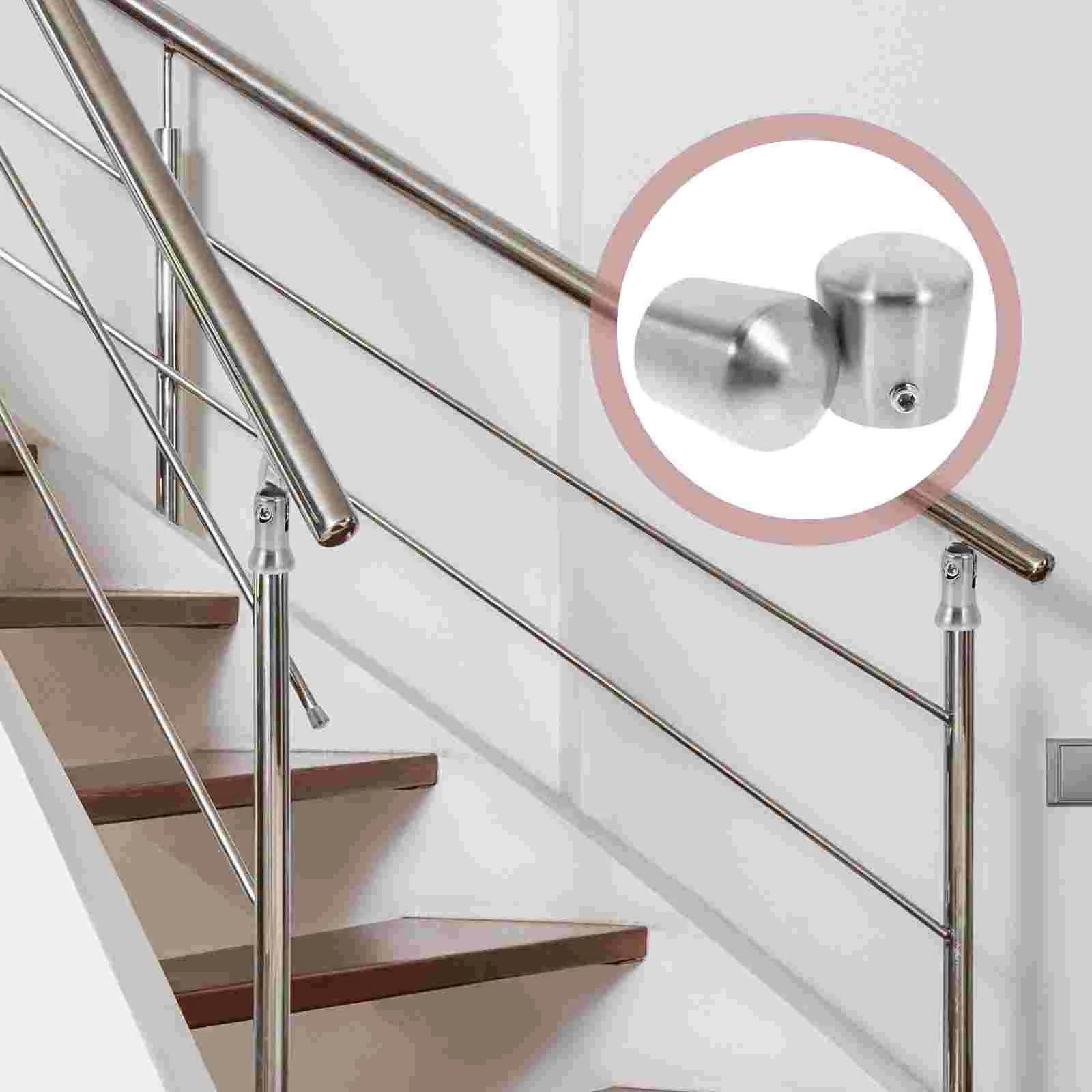 

2 Pcs Stainless Steel Stair Accessories Railer Fence Post Hole Covers Indoor End Silver Wooden Handrail