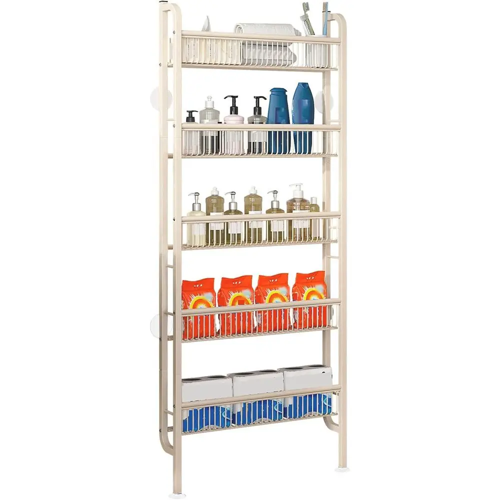 

Behind The Door Bathroom Shel Narrow 5-Tier, Space-Saving Slim Storage Shel Narrow Shelving Unit for Bathroom and Kitchen, White
