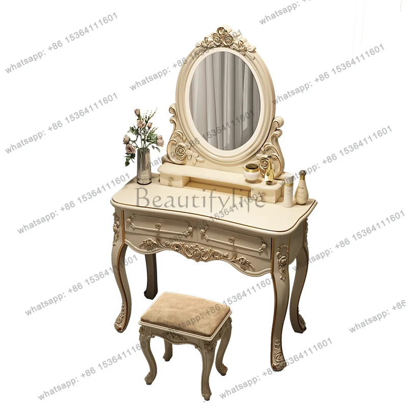 LSLuxury Nordic Dressing  Mirror Vintage Bedroom Make Up Dresser Table Drawer Storage Vanity Tocador Mueble Bedroom Furniture