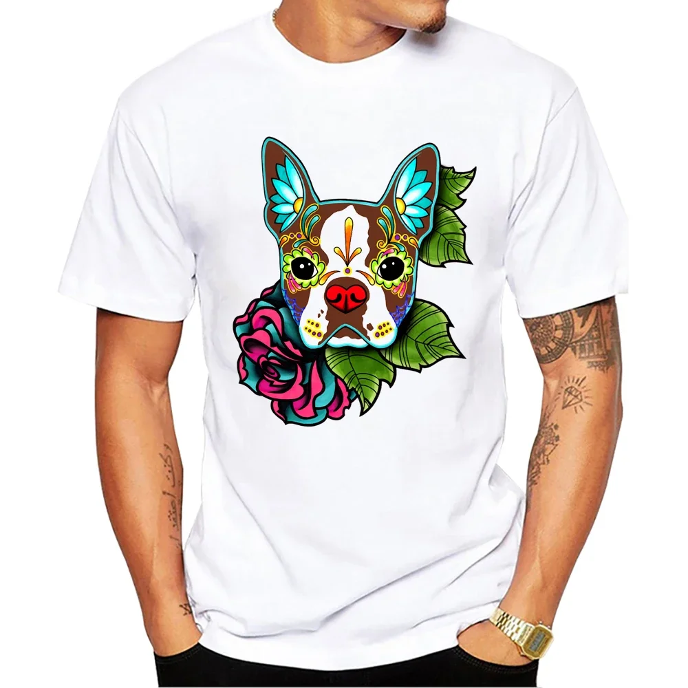 TEEHUB-Camiseta manga corta para hombre, casual et cool, con estampado de calavera de azúcar, Boston Terrier, Harajuku, bulledogu