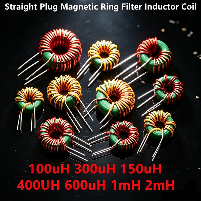 5PCS Common Mode Inductor 100uH 500uH 1mH 2mH Plug-in Inductor Straight Plug Magnetic Ring Filter Inductor Coil
