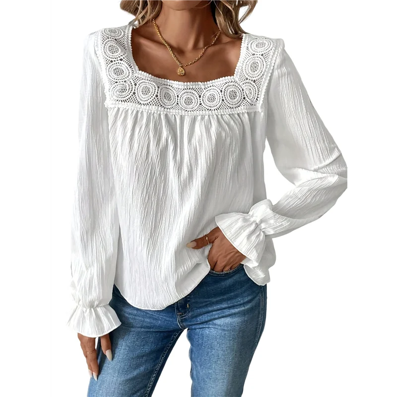 

FX-Women's Fall Puff Long Sleeve Square Neck Loose Cute Casual Blouse Shirt Top