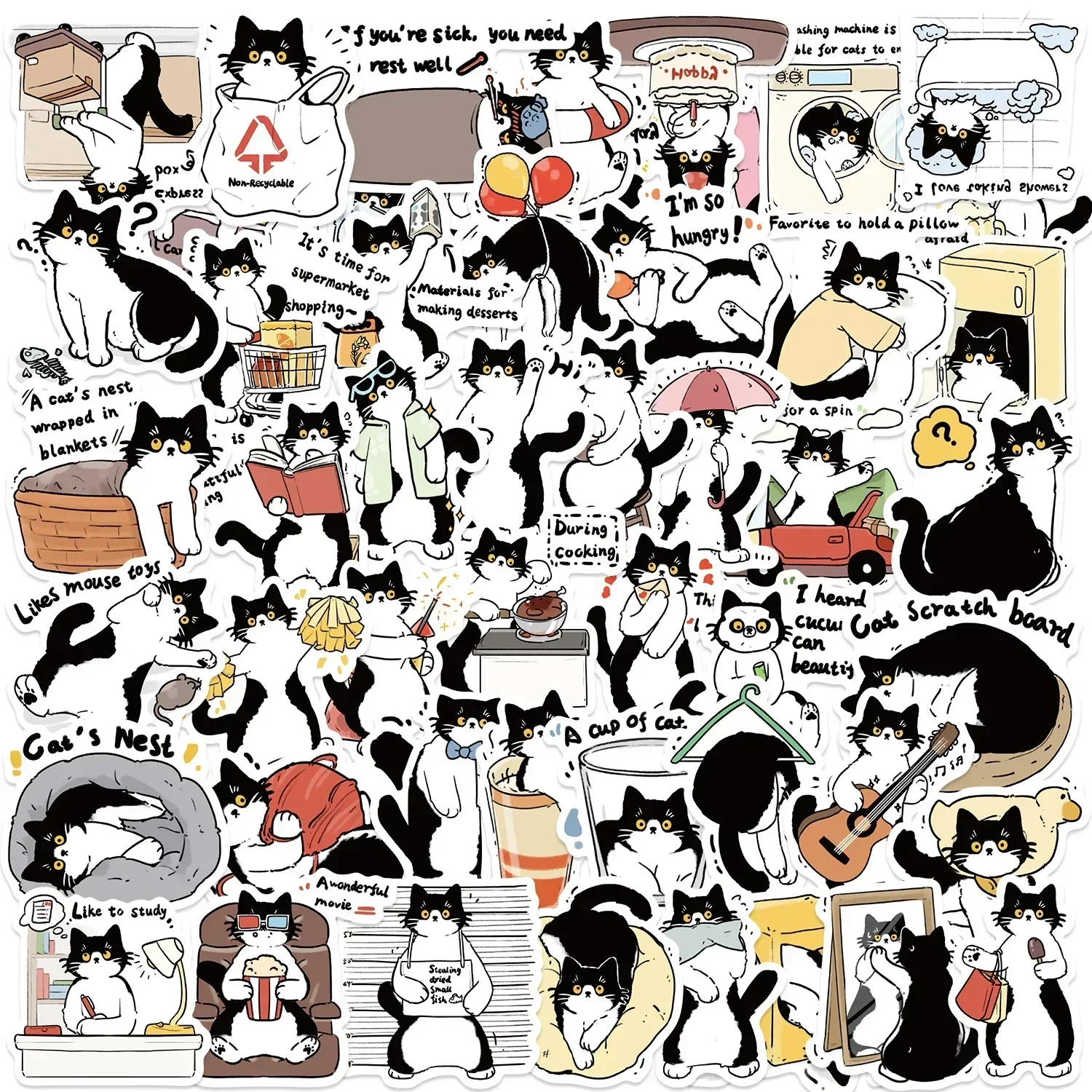 50/77PCS Cartoon Kawaii Cute Kitty Animals Graffiti Sticker Bike Skateboard Car Helmet Notebook Computer Children Decals
