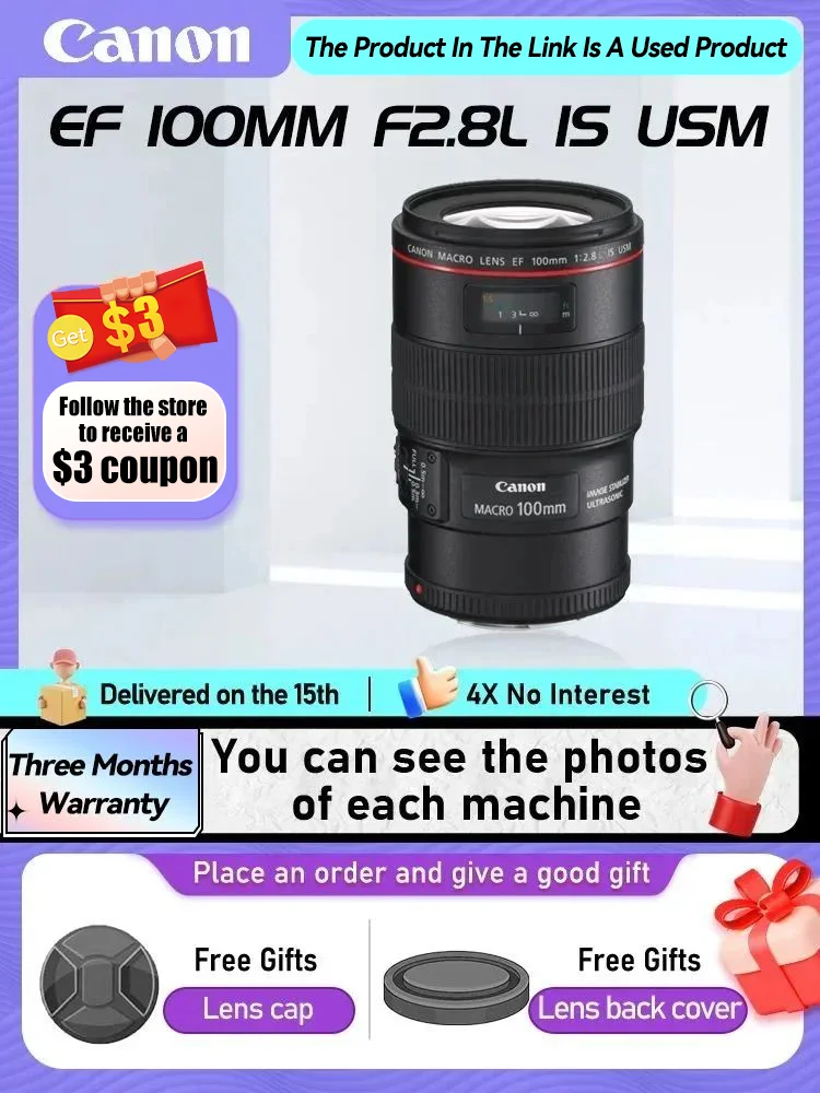 

Canon EF 100mm F2.8L IS USM EF 100-400mm F4.5-5.6L IS USM Full Frame Macro DSLR Lens for 5D II III IV 6D II 100 400 F2.8 (Used)