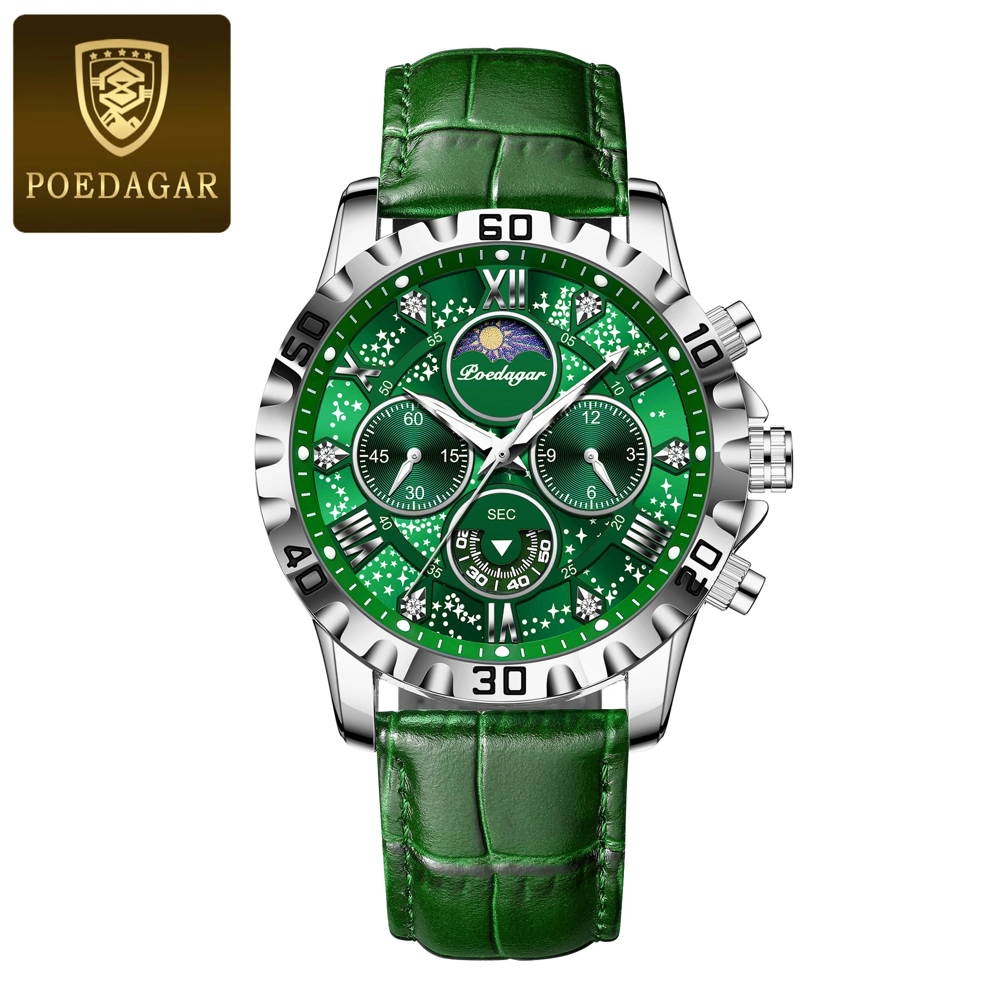 POEDAGAR Luxury Fashion Man Watch Waterproof Luminous Chronograph Leather Watches For Men Sports Outdoor Men's Quartz Wristwatch image 3