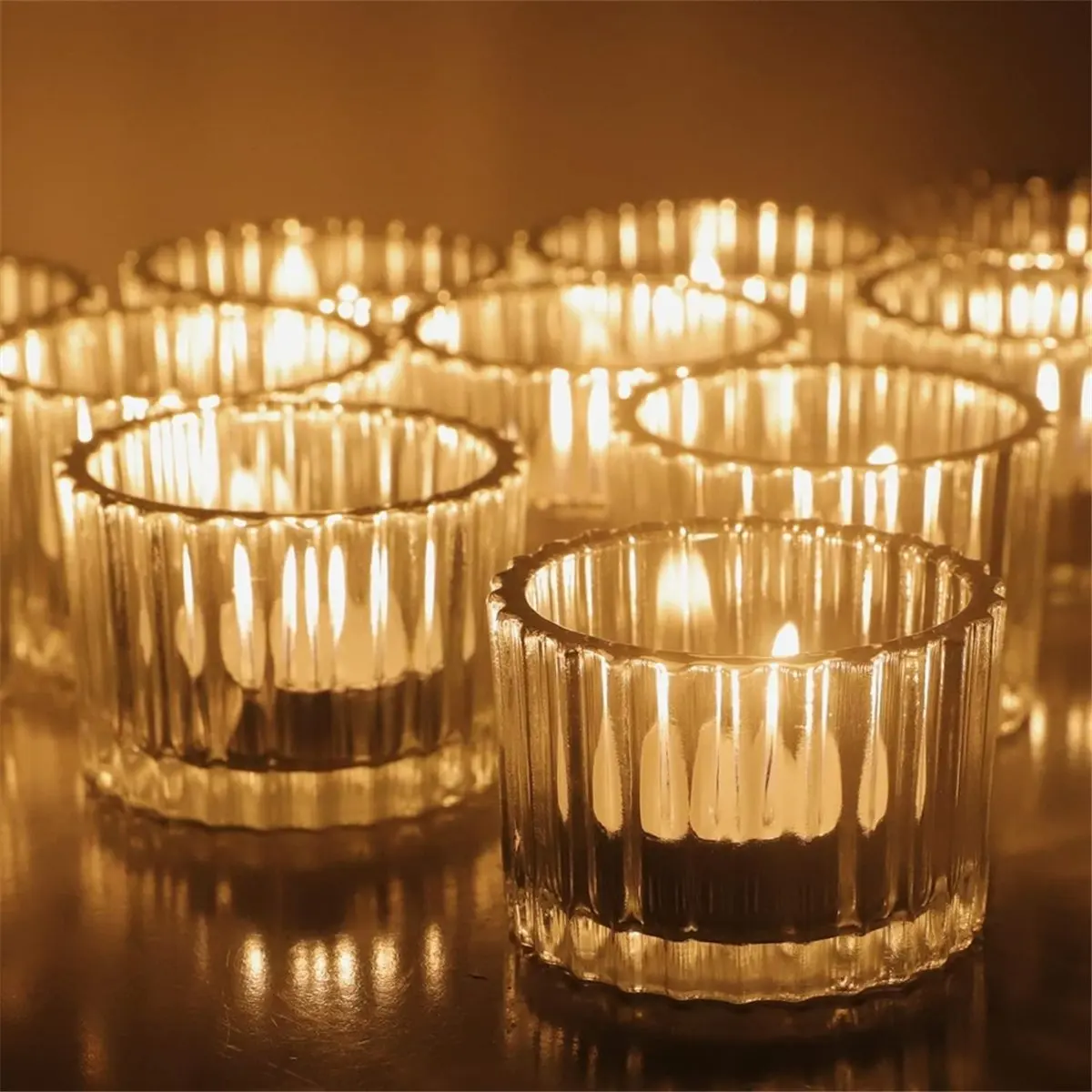 N14R Top Clear Tea Light Candle Holders Set of 24 Glass Tealight Holders for Table Centerpiece,for Wedding, Birthday Party, Home