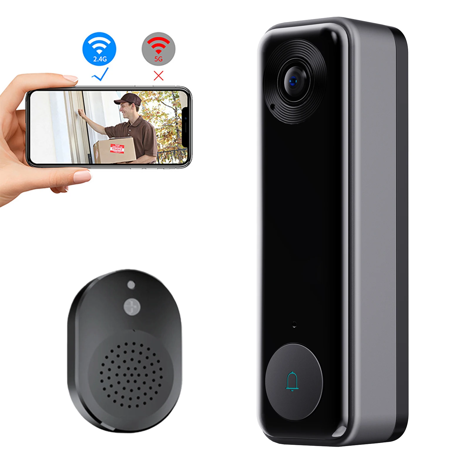 

Видеодомофон с Wi-Fi, двусторонней аудиосвязью, камерой, функцией обнаружения человека, ночным видением, облачным хранилищем и звонком для дома