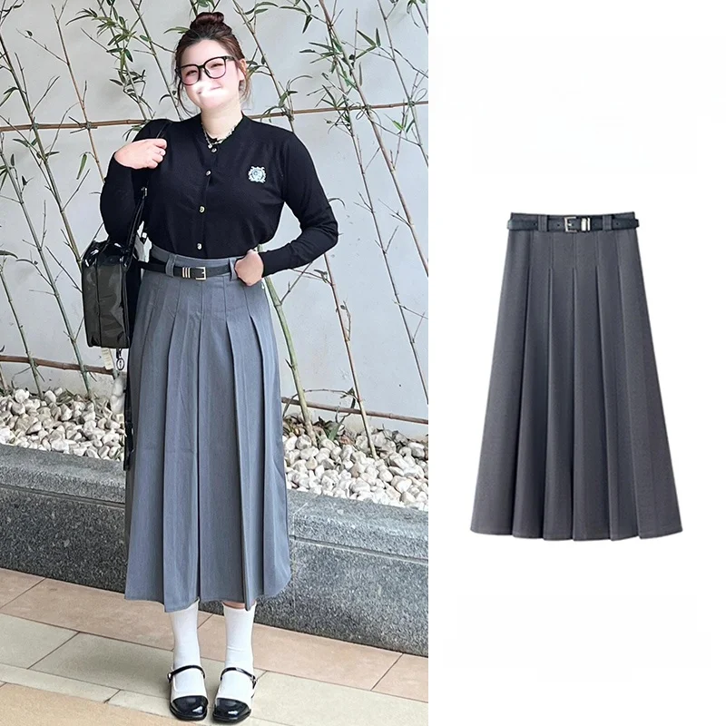 

Ay костюм Sle плиссированная юбка с высокой талией, закрывающая бедра, тонкая трапециевидная повседневная универсальная длинная юбка, женская осенне-зимняя юбка больших размеров