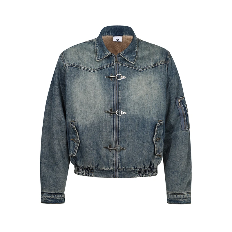 

GXFortune Retro American Sle Aircrt Bule Denim Cotton Jaet Men's Women's Winter ort Version High Street Coat