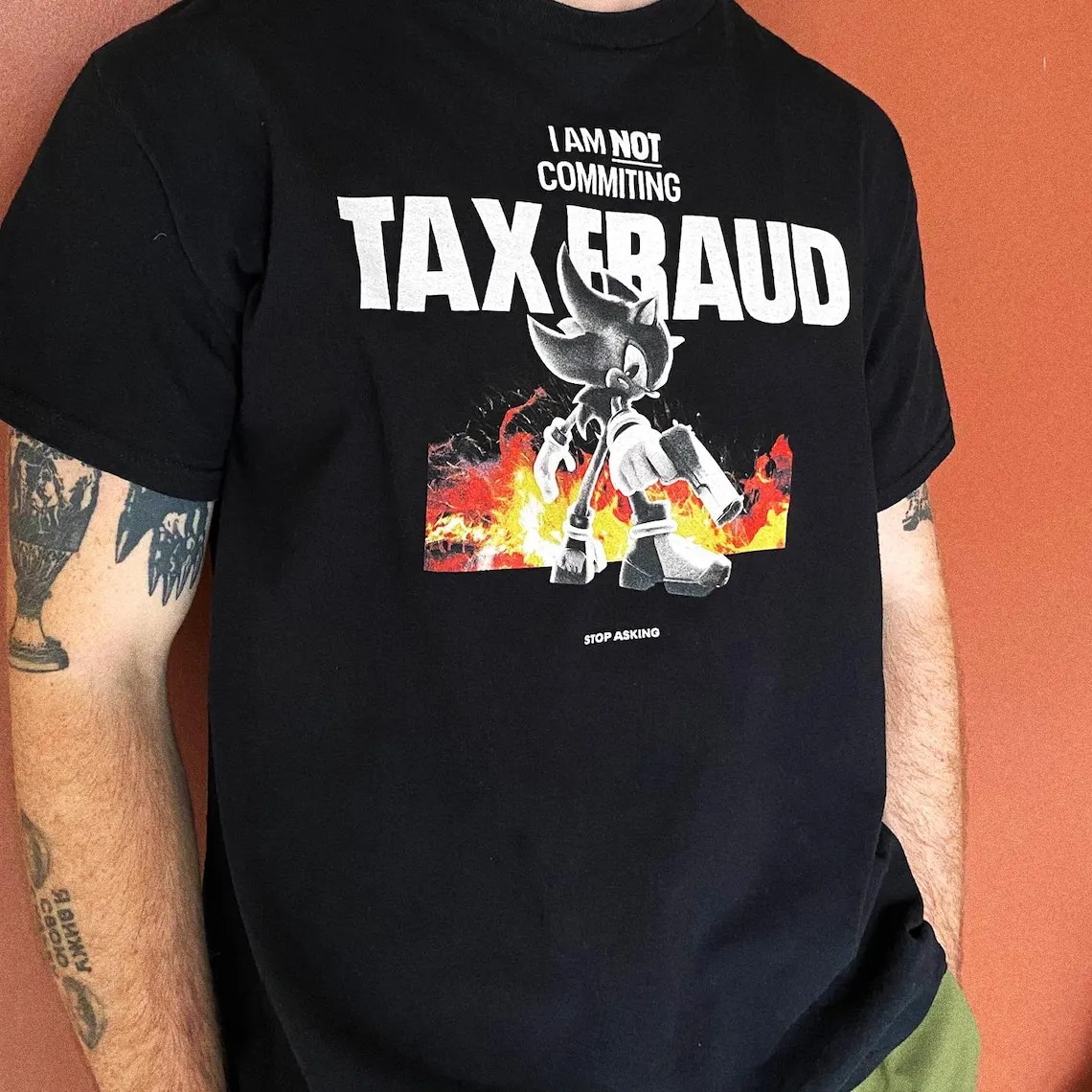 Shadow the Hedgehog Tax Fraud Funny T Shirt Cute Sonic Cartoon Graphic clothes 100% cotton printed teeAll size tops S-6XL